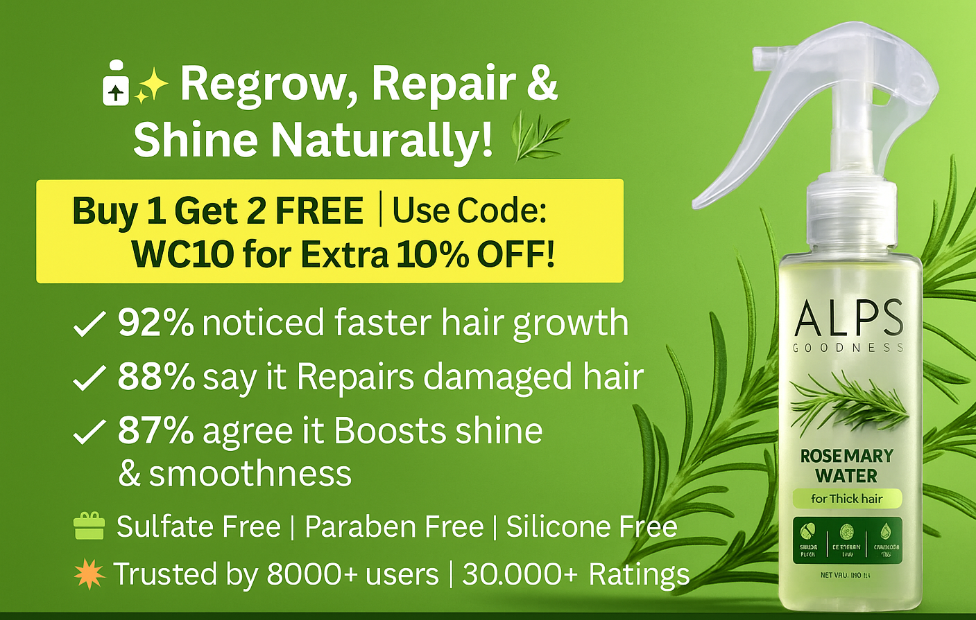 Rosemary Water Hair Spray For Regrowth Buy 1 Get 2 Free